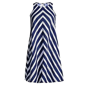 Lands End Linen Navy Chevron Tank Dress w/ Pockets Size Medium Petite